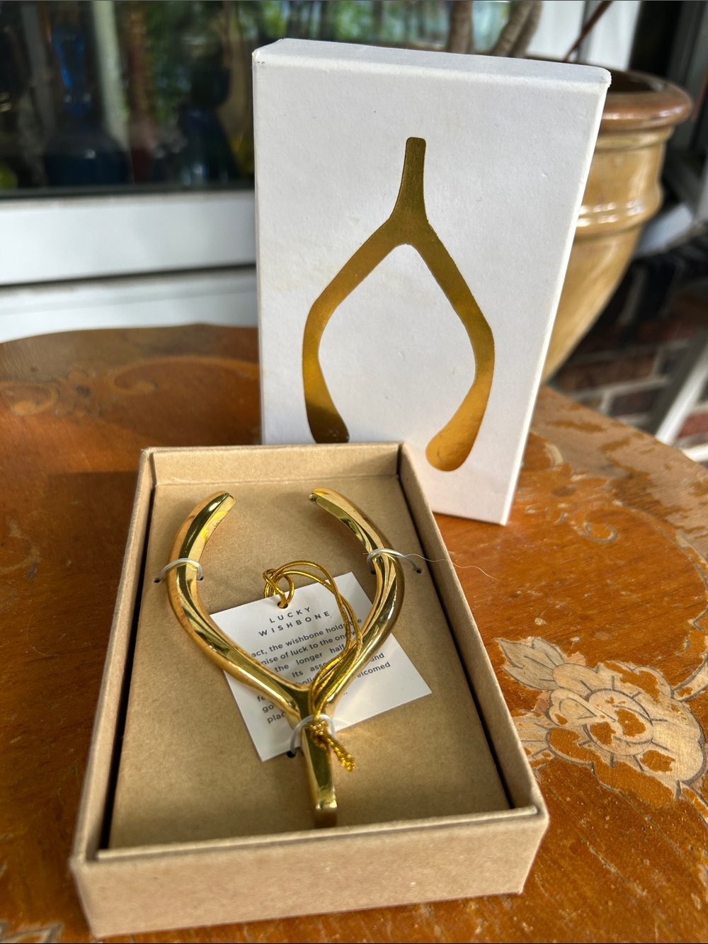 Gold Brass Lucky Wishbone Paperweight & Keepsake